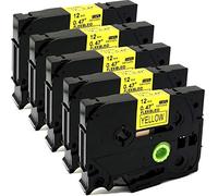 ACD.auto - 5 cartucce a nastro laminato, compatibili con Brother P-Touch Tze TZ, 12 mm x 8 m TZe-Fx631 Flexible Black on Yellow