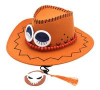 Ace Cappello,Cappello da Cowboy Cartoon Larga Bordo Unisex dell'anime Cosplay Cappello Festa a Tema Larga Occidentale Cartoon Grande Bordo Unisex Feltro Vintage