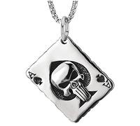 Ace Carta Poker Griglia Motivo a Scacchi Modello Ciondolo Collana Pendente Punisher Cranio Picche e Due Lati, Acciaio