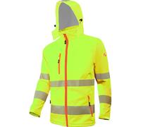 ACE Neon Lite Giacca ad alta visibilità - giacca softshell di segnalazione con catarifrangenti e cappuccio staccabile - EN ISO 20471 - Giallo - M
