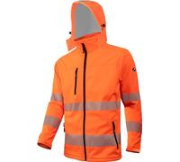 ACE Neon Lite Giacca ad alta visibilità - giacca softshell di segnalazione con catarifrangenti e cappuccio staccabile - EN ISO 20471 - Arancione - S