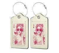 Ace of Diamonds - Etichette per bagagli in pelle per valigie, etichette identificative per valigie, etichette identificative per nome, borsa da viaggio per accessori per bagagli con anello in acciaio