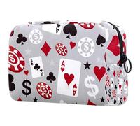 Ace Poker Card Dollar and Chips Cosmetic Bag per donne, trousse da viaggio grande per trucchi pratica borsa organizer con cerniera, Multi, 18.5x7.5x13cm/7.3x3x5.1in, Beauty case