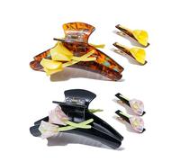ACECHA Set di 6 fermagli per capelli a forma di tulipano, in acrilico, grandi mollette per capelli sottili e spessi, antiscivolo, per trucco, salone, pinze a tenuta forte (nero e caffè)