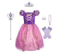 Acecharming Vestito da principessa Rapunzel per ragazze, costume per travestimento per compleanno, cosplay, feste, regali, Set rosa., 3-4 anni