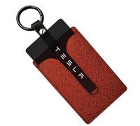 ACEDOAMARE Supporto di carta chiave per Tesla Model 3 Y S X vera fibra di cuoio e artificiale caso di protezione portachiavi chiave dell'automobile caso della copertura di protezione chiave, Rosso,