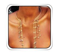 ACEDRE Collana lunga dorata a forma di stella con nappe delicate e ciondoli a forma di stella, accessorio per il collo da discoteca, One Size, Metallo, Nessuna pietra preziosa