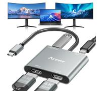 Aceele Adattatore USB C a Doppio HDMI 4K, Hub USB-C con PD 100W, Porta HDMI 4K@60Hz e Dati USB-A, Sdoppiatore Multipresa AV Digitale Tipo C Per iPhone/MacBook Pro Air/iPad/Chromebook/Surface, ecc.