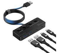 Aceele Hub 3.2 con Interruttori LED On/Off Individuali, 2 Porte USB-A e 2 USB-C, Adattatore con Cavo Lungo 120cm per Laptop, MacBook, PS4/PS5 e Altro