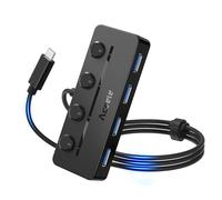 Aceele Hub USB C 4 Porte USB 3.0 con Cavo Lungo 100cm, Sdoppiatore USB da 5 Gbps con Interruttori di Alimentazione LED Individuali e Porta di Alimentazione di Tipo C per Laptop MacBook Air Pro iMac