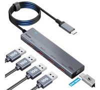 Aceele Hub USB C Alimentato con 100W PD, 10Gbps Sdoppiatore USB 3.2 con Cavo Lungo 100cm, Prolunga USB Multipla in Alluminio Compatibile per PC iPhone 15 Pro Macbook Surface Dell, ecc.