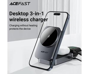 ACEFAST Supporto di ricarica wireless magnetico pieghevole 3in1 15W per iPhone 16/15 Pro Max Stazione di ricarica da tavolo per iWatch/Airpods