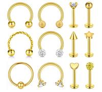 AceFun 16G 1.2mm Cartilagine Piercing Oro Stud Piercing Orecchini Forward Daith Stud Piercing Tragus Conch Helix Hoop 8mm Orecchini Bilanciere Vite Posteriore Stud Earirngs per Le Donne