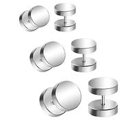 AceFun 16G 3 Paia Argento Fake Piercing Orecchio Click-on Piercing Inossidabile 8/10/12mm Fake Plug Non-Piercing Rotondo Hip Hop Punk Orecchino da Uomo Donna