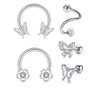 AceFun 16G Anelli a Ferro di Cavallo Argento 8mm Piercing Trago Helix Cartilagine Orecchino Bar Fiore Luna Acciaio Inossidabile Opale Diamante Labbro Daith Conchiglia 8mm per Donna Uomo Argento