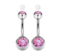 AceFun 2 Piercing ombelico 12mm argento 14G con zircone rosa scintillante Filettatura esterna Piercing ombelico Piercing Gioielli curvi per donne