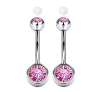 AceFun 2 Piercing ombelico 14mm argento 14G con zircone rosa scintillante filettatura esterna Piercing ombelico Piercing Gioielli curvi Barbell per donne