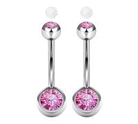 AceFun 2 Piercing ombelico 16mm argento 14G con zircone rosa scintillante filettatura esterna Piercing ombelico piercing gioielli barbell curvi per donne