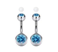 AceFun 2 piercing ombelico acciaio inossidabile 8mm con filettatura esterna color argento 14G gioielli piercing per ombelico con cristallo blu per donne e uomini