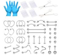 AceFun 66 Pezzi Kit Piercing Professionale per tutti,14G 16G 18G 20G aghi per piercing acciaio inossidabile orecchio naso setto ombelico capezzolo labbra sopracciglio smiley piercing corpo gioielli