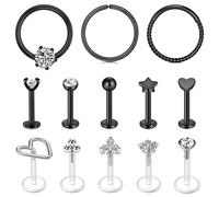 AceFun Anelli per labbro 16G Nero Anello per labbro Monroe in acciaio inossidabile Anelli per labbro per unghie Tragus Helix Orecchini per borchie Anello Medusa Piercing per gioielli 8mm Nero