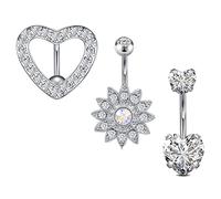 AceFun Argento Ombelico Piercing Barre del Ventre invertite Dannatamente Acciaio Chirurgico Anello Ombelico Zircone Cubico Opalite Cristallo Ragazze Farfalla Amore Cuore Corno del Diavolo 14G 10MM