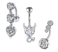 AceFun Argento Ombelico Piercing Barre Ventre invertite Dannatamente Acciaio Chirurgico Anello Ombelico Zircone Cubico Opalite Cristallo Ragazze Farfalla Amore Cuore Corno del Diavolo 14G 1.6MM 10MM