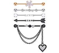 AceFun Barre Industriali Cristallo Oro Rosa Cartilagine Acciaio Inossidabile Argento Impalcatura Bilanciere Punto Perline Forate Opale Bianco Zirconio Fiore Nero Cuore Ciondolo