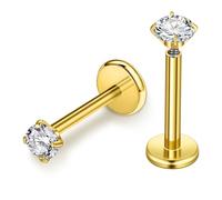 AceFun Helix Tragus Labbra Labbro Piercing Gioielli Titanio Oro Filettatura interna Retro 4mm CZ Orecchini Orecchini Labbro Cartilagine Orecchini Piercing Gioielli per donne uomini