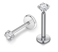 AceFun Labbro Piercing Gioielli Titanio Argento Filettatura interna Helix Tragus Gioielli Piercing per donne uomini Anelli Diverse misure CZ 4mm per conca Lunghezza gambo 8mm