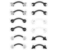 AceFun Nero Curvo Barbell 1.2MM 16G 8MM Piercing Rook Orecchino per Donne Uomini Helix Daith Trago Piercing Naso Labbro Sopracciglio Pancia Anelli Setto Labret Piercing Oro 8 paia