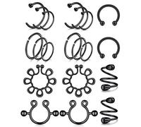 AceFun Piercing capezzolo Anelli al capezzolo Falso Nero 10 Paia Anello capezzolo Falso Acciaio Inossidabile Clip capezzolo Non penetrante su capezzoli per Donna Uomo