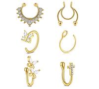 AceFun Piercing Finto Setto Anelli Orecchio Labbro Piercing Naso Finto Farfalla Croce Zircone Cubico Naso Finto Anelli Naso Finto Cerchio per Uomo Donna 16G 1.2MM 18G 1.0MM 8MM 14MM Oro Regolabile