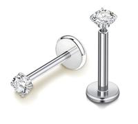 AceFun piercing labbro Titanio Argento Filettatura interna Labbro Helix Piercing per donne uomini Diverse misure CZ 2mm Tragus Conca Cartilagine Orecchino cerchio Lunghezza gambo 8mm
