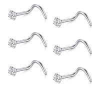 AceFun Piercing Naso 6 Pezzi 16G 18G 20G 22G Acciaio Inossidabile Naso Vite Anello Piercing Piercing Gioielli per Donna Uomo 1,5mm 2mm 2,5mm 3mm CZ