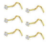 AceFun Piercing Naso 6 Pezzi 16G 18G 20G 22G Acciaio Inossidabile Naso Vite Anello Piercing Piercing Gioielli per Donna Uomo 1,5mm 2mm 2,5mm 3mm CZ