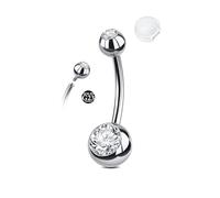 AceFun Piercing ombelico titanio argento 12mm 14G con filettatura interna rivestimento bianco lucido Piercing ombelico per donna G23 Gioiello con 1 cappuccio antiscivolo silicone