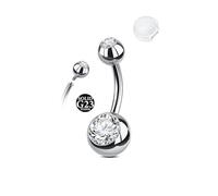 AceFun Piercing ombelico titanio argento 8mm 14G filettatura interna lucido Piercing ombelico per donna G23 gioiello con 1 copri piercing antiscivolo silicone zircone bianco trasparente
