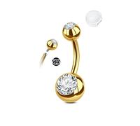 AceFun Piercing ombelico titanio oro 8mm con 1 coppa antiscivolo silicone CZ trasparente piccolo Piercing ombelico interna G23 barbell gioiello piercing per donne ombelico 1 confezione