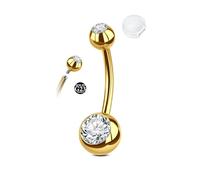 AceFun Piercing ombelico titanio oro dorato 12mm con 1 copertina antiscivolo in silicone CZ trasparente piccolo Piercing ombelico corto filettatura interna G23 Barbell gioiello piercing per donna