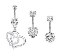 AceFun Piercing per ombelico a forma di cuore con girasole e zirconia cubica, 1,6 mm, 10 mm, 14 g, Metallo