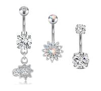 AceFun Piercing per ombelico a forma di cuore con girasole e zirconia cubica, 1,6 mm, 10 mm, 14 g, Metallo