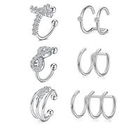AceFun Silver Ear Cuffs Fake Ear Cuffs Nose Cuff Fake Earrings Clip on Earrings Men Non-Piercing Clip Adjustable Infinity Symbol Clips Double Point White Diamond U-Shaped Cross