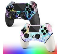 AceGamer 2 Pack Controller Wireless per PS4,Controller di gioco per PS4/Pro/Slim/PC,Gamepad Joystick con Turbo/Tasto Indietro/Doppio sensore di vibrazione/6-Axis Gyro (bianco e nero Crack)