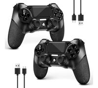 AceGamer 2 Pezzi per Controller PS4, Controller Wireless per PS4/Pro/Slim/PC con impugnatura antiscivolo su entrambi i lati e 2 cavi USB-C (Midnight Black x 2)