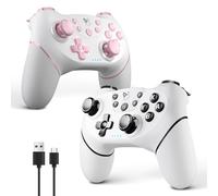 AceGamer 2pcs Controller Wireless per Switch/Switch 2/Lite/OLED, Controller per Switch Pro con funzione di risveglio con un solo pulsante con doppia vibrazione/turbo/screenshot(Rosa e Bianco)