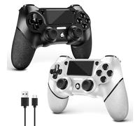 AceGamer Confezione da 2 controller per PS4, controller wireless per PS4/Pro/Slim/PC, con impugnatura antiscivolo su entrambi i lati e 2 cavi USB-C, colore: nero e bianco