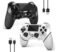 AceGamer Confezione da 2 controller per PS4, controller wireless per PS4/Pro/Slim/PC, con impugnatura antiscivolo su entrambi i lati e 2 cavi USB-C, colore: nero e bianco