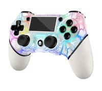 AceGamer Controller OLED Wireless per PS4,Con luce RGB,e jack audio da 3,5mm,Gamepad compatibile con PS4/Slim/Pro/Windows PC! (Bianco-Illuminato)