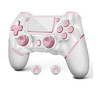 AceGamer Controller per Ps4, controller wireless per Ps4 con doppia vibrazione, jack per cuffie stereo, controllo di movimento a sei assi, compatibile con console Ps4/Slim/Pro(Rosa&Bianco)